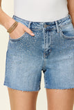 Judy Blue Full Size High Waist Rhinestone Decor Denim Shorts 
