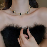 Alloy Oval Gemstone Necklace 
