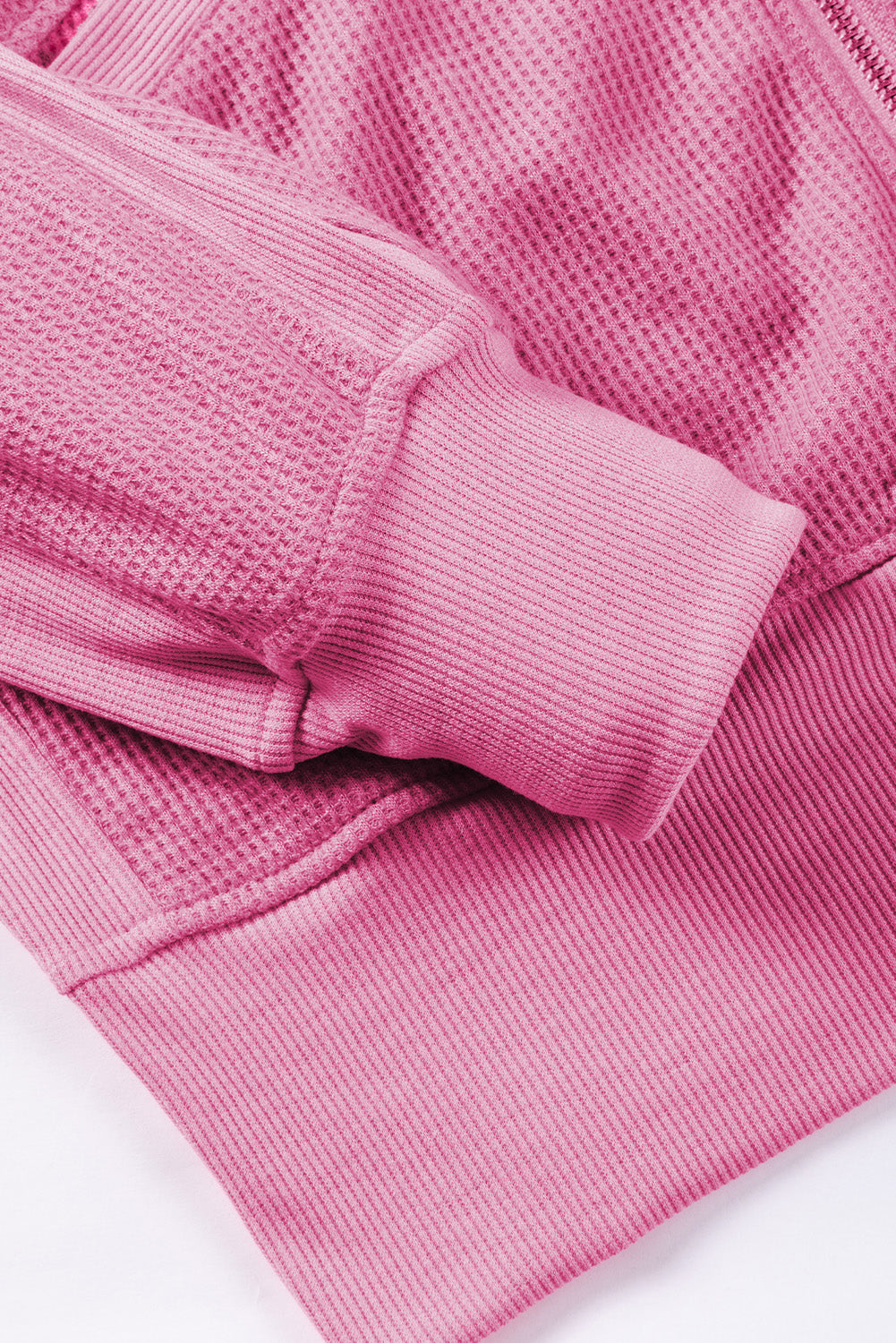 Waffle-Knit Pocketed Zip Up Hooded Jacket 