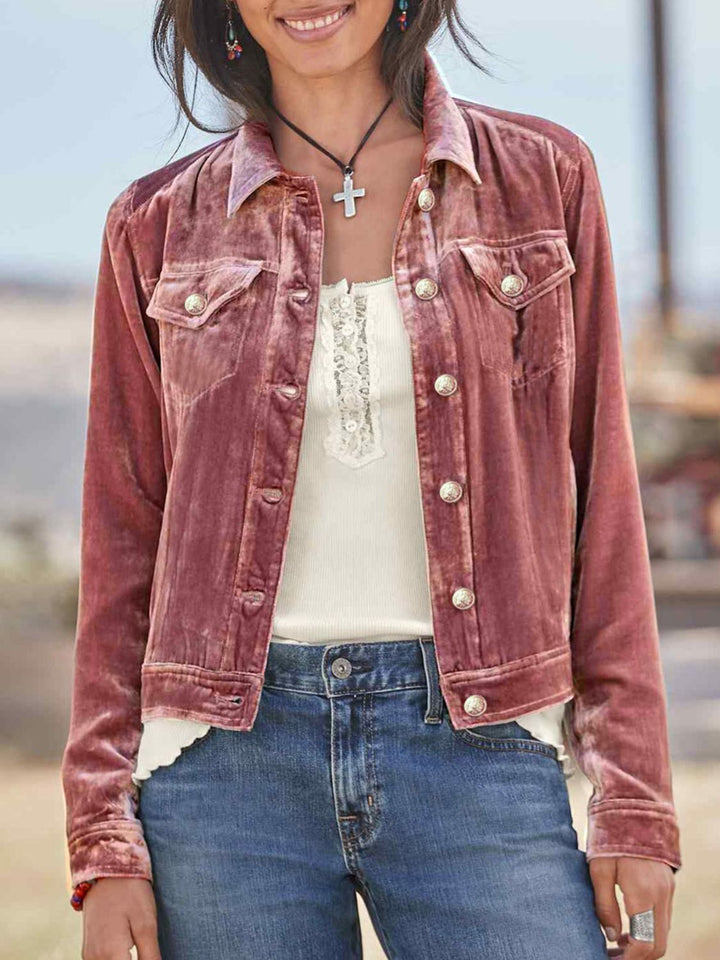 Button Up Long Sleeve Jacket with Chest Pockets 