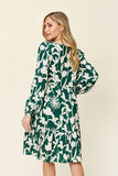 Double Take Full Size Printed Ruffle Hem Dress with Pocket 
