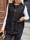 Snap Down Sleeveless Denim Jacket 