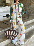 Printed Button Down Shirt and Pants Set Two Piece Dresses