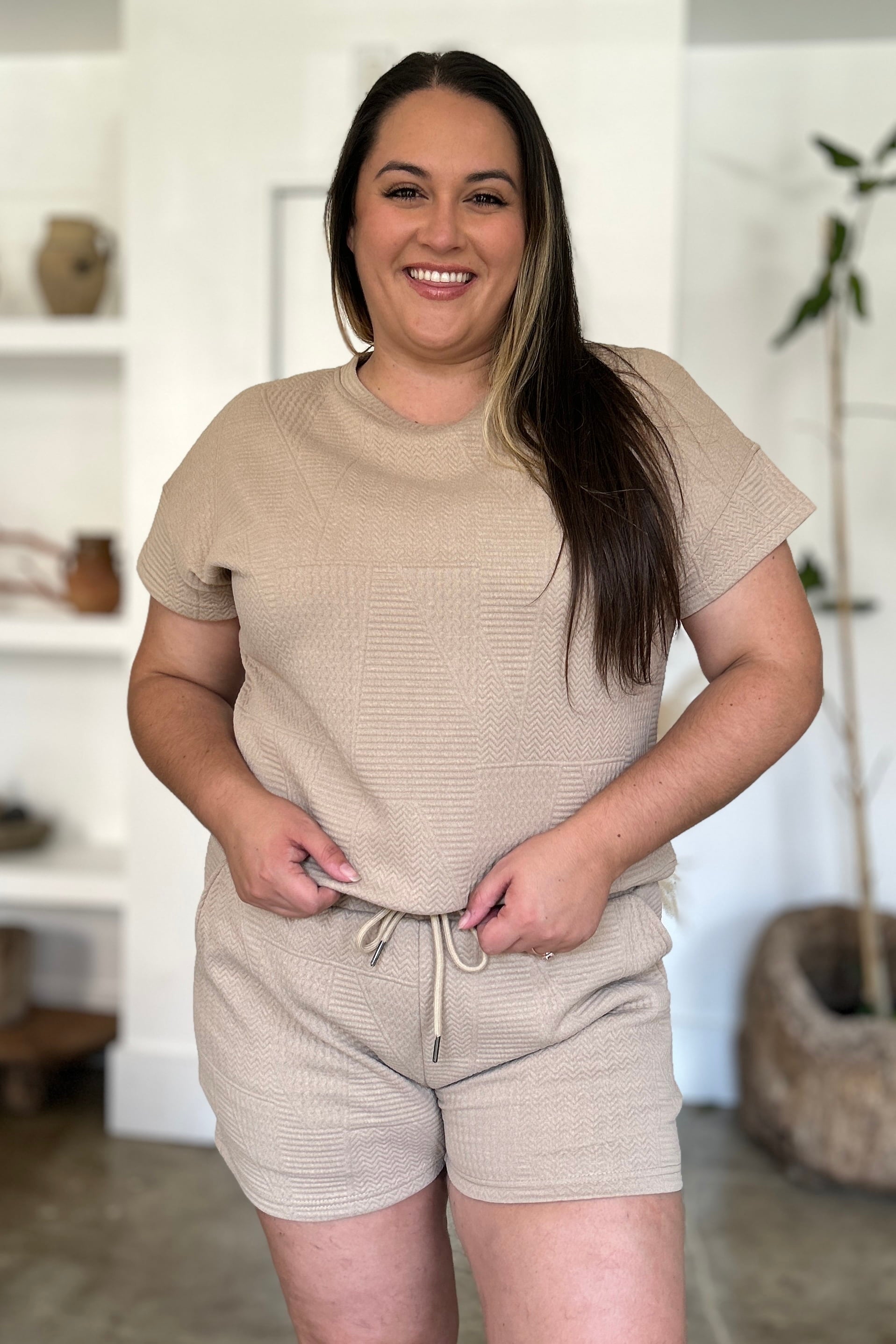 Double Take Full Size Texture Short Sleeve Top and Shorts Set 