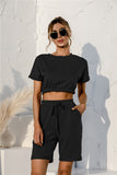 Short Sleeve Cropped Top and Drawstring Shorts Lounge Set Lingerie & Nightwear