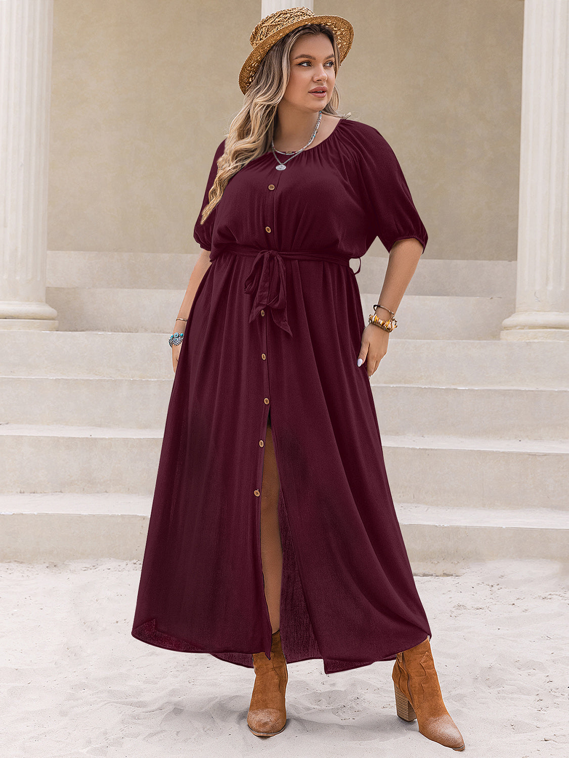 Plus Size Round Neck Half Sleeve Dress 
