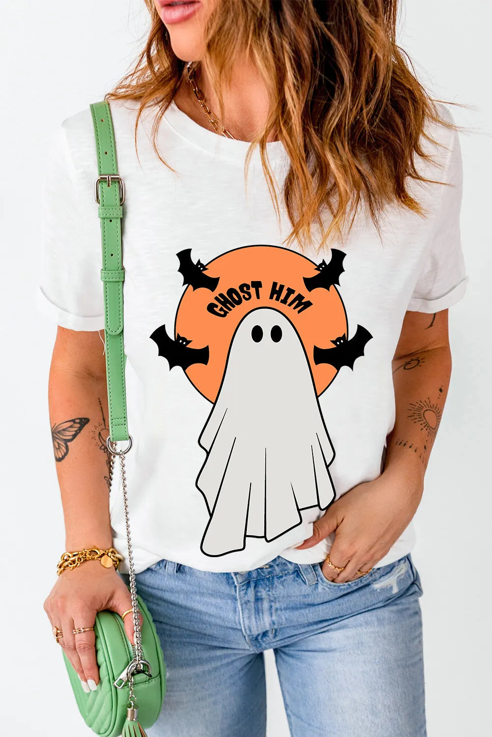 Full Size Ghost Round Neck Short Sleeve T-Shirt 