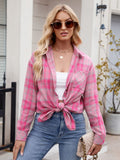 Mandy Pocketed Plaid Collared Neck Long Sleeve Shirt 