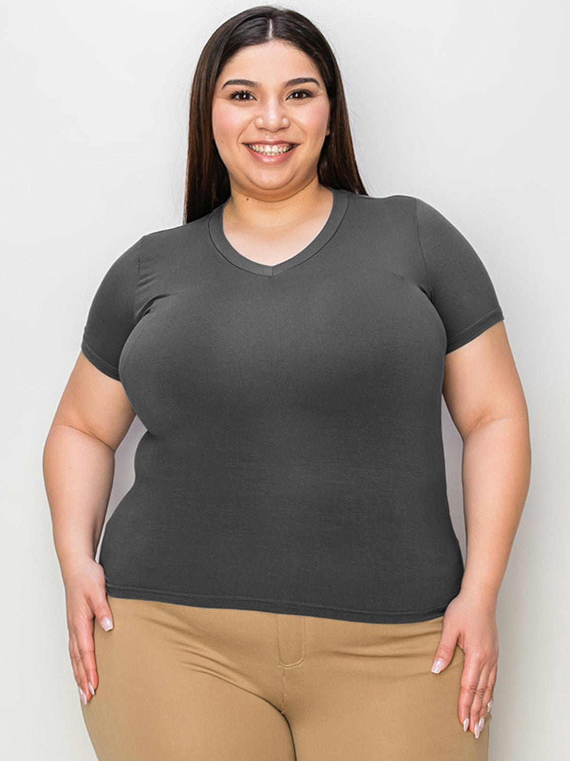 Basic Bae Full Size V-Neck High-Low T-Shirt 