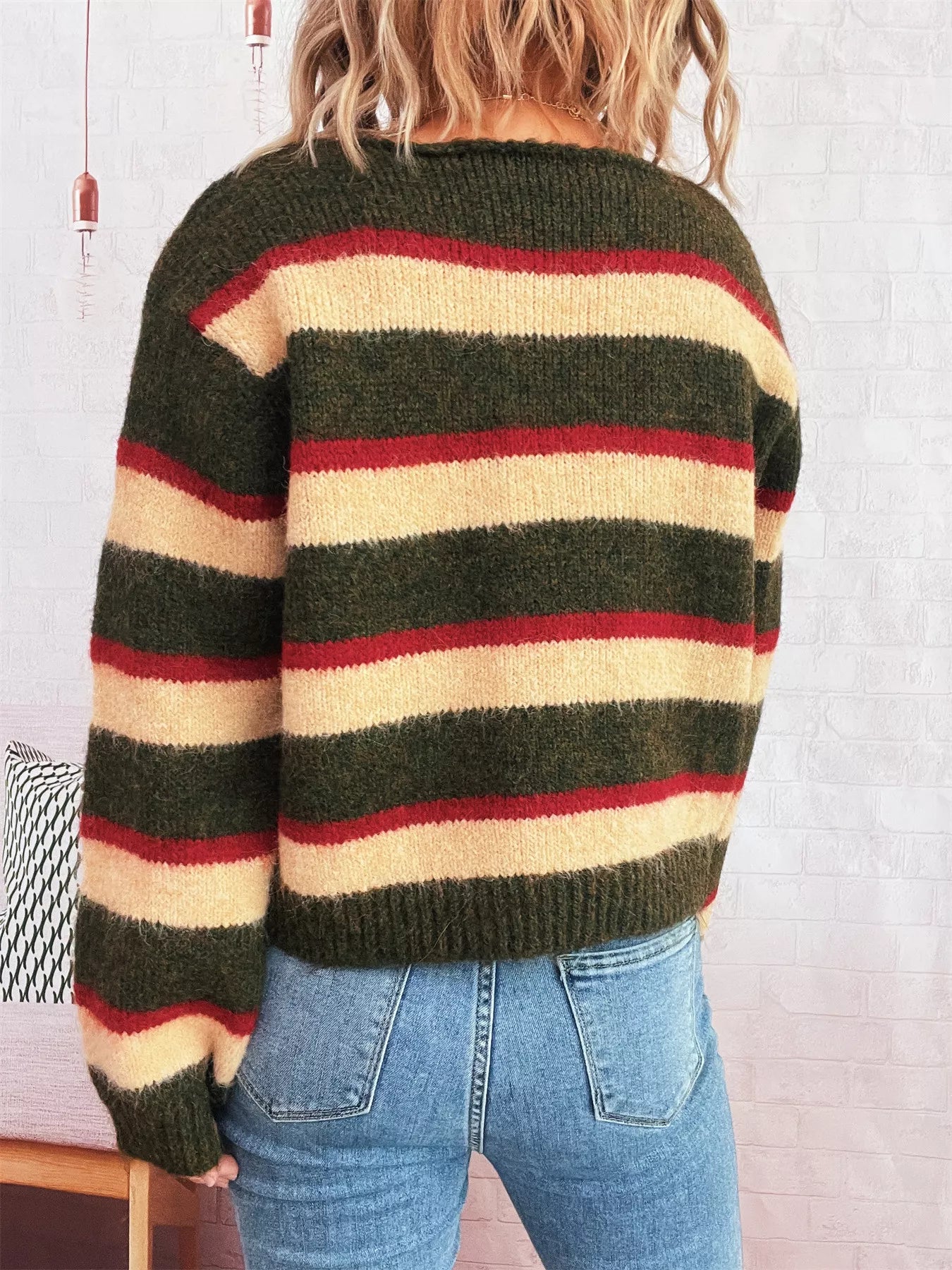 Striped Round Neck Long Sleeve Sweater 