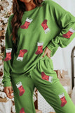Sequin Socks Round Neck Long Sleeve Top and Pants Lounge Set Lingerie & Nightwear