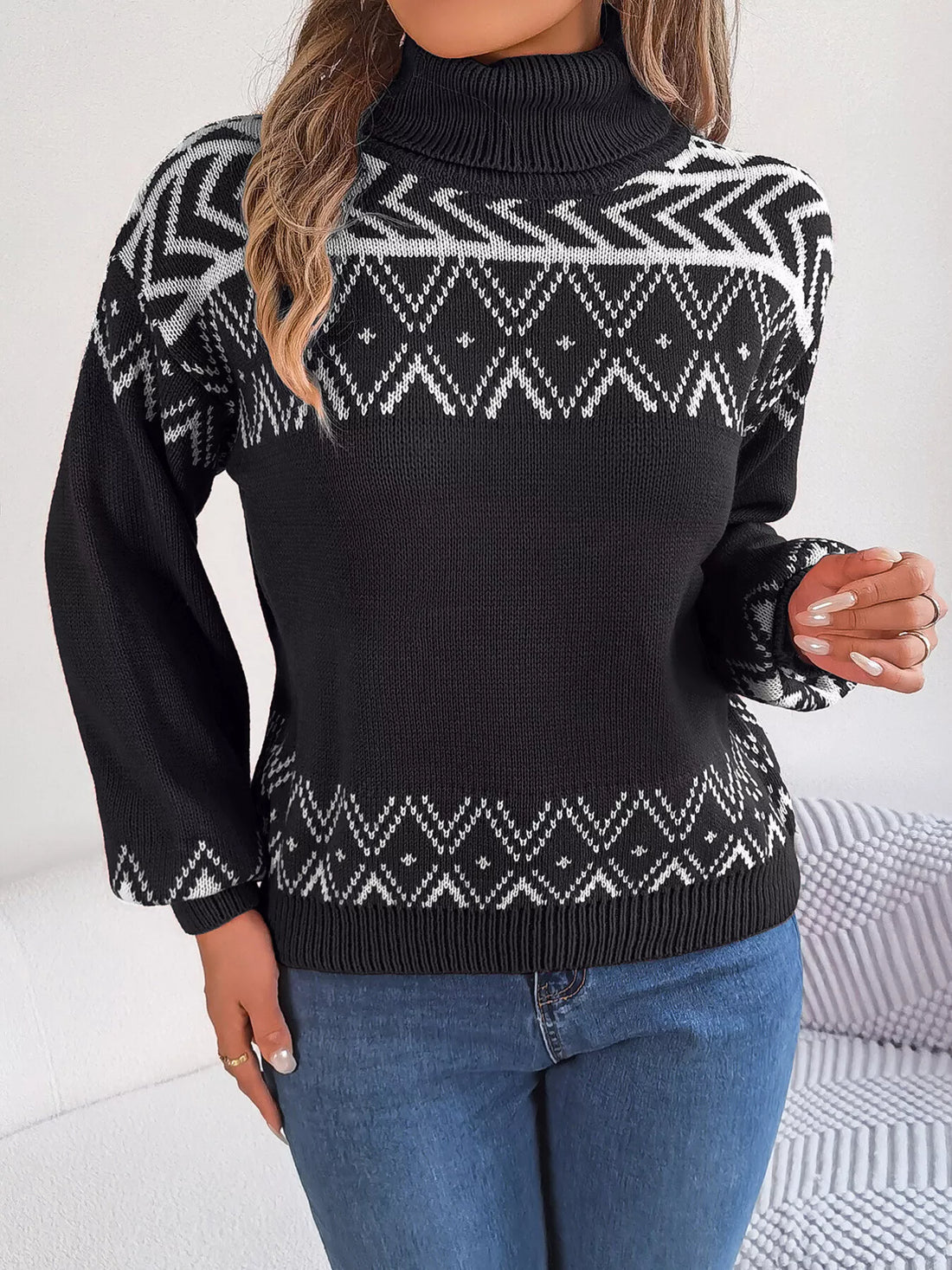 Turtleneck Dropped Shoulder Sweater 