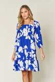 Double Take Full Size Floral Ruffle Hem Smocked Dress with Pockets 