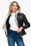 YMI Removable Faux Layered Multi-Pocket Jacket with Fuzzy Hood 