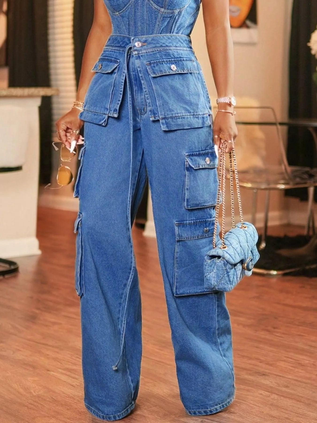 Wide Leg Cargo Jeans 