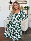 Double Take Full Size Printed Ruffle Hem Dress with Pocket 