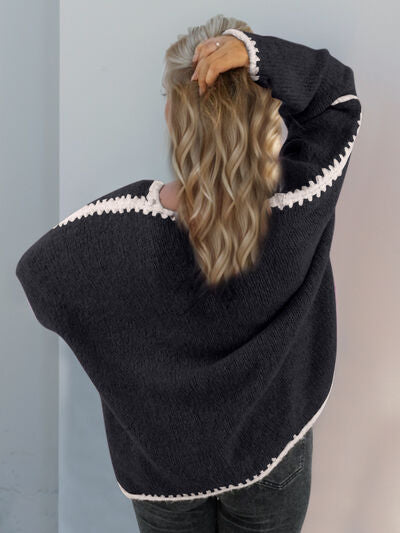 Double Take Contrast Open Front Dropped Shoulder Cardigan 