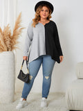 Honey Plus Size Contrast Notched Neck T-Shirt 