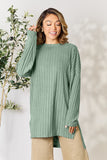 Basic Bae Full Size Ribbed Round Neck Long Sleeve Slit Top 