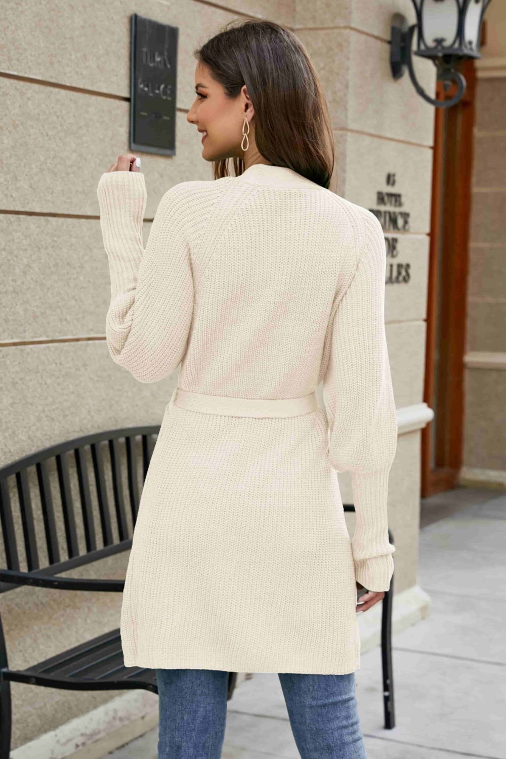 Open Front Lantern Sleeve Cardigan 