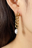 Stainless Steel Pearl Asymmetrical Earrings 