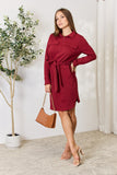 Culture Code Full Size Tie Front Half Zip Long Sleeve Shirt Dress 