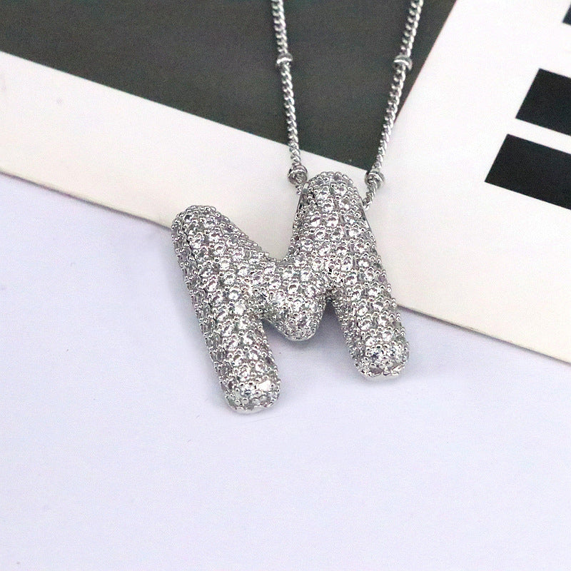 Copper Inlaid Zircon Letter Pendant Necklace 