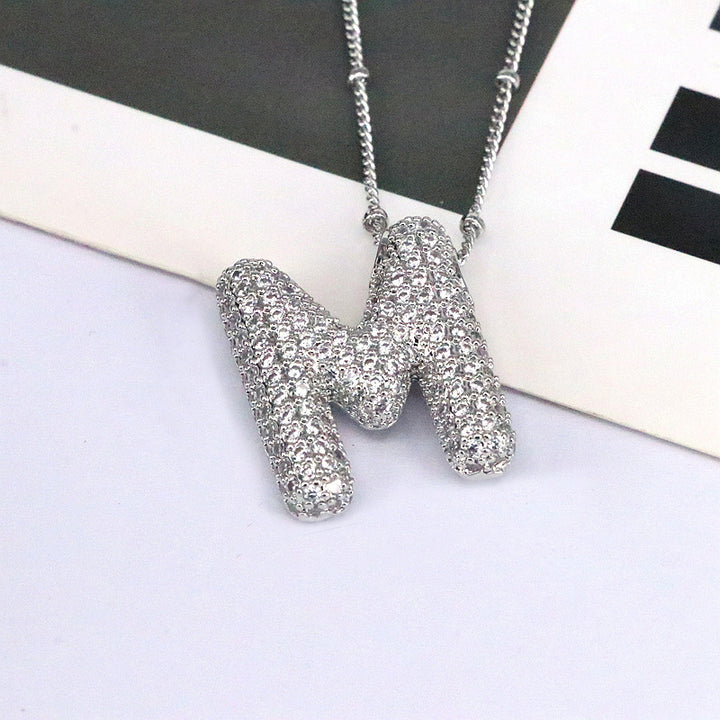 Copper Inlaid Zircon Letter Pendant Necklace 
