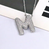 Copper Inlaid Zircon Letter Pendant Necklace 