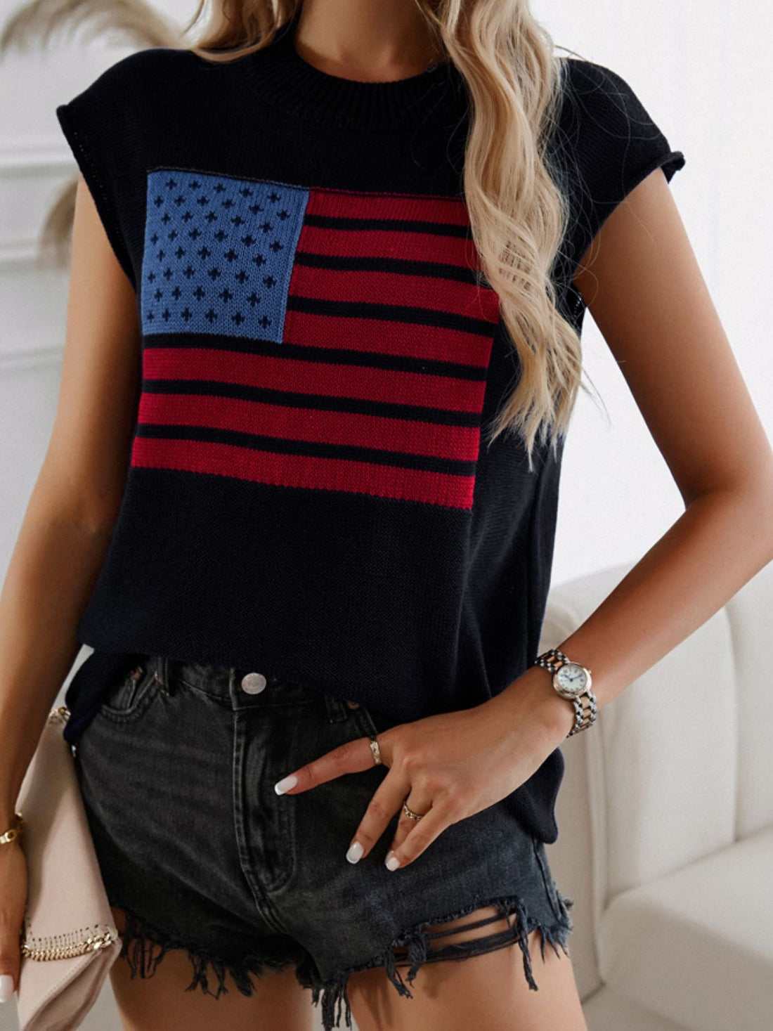 Devine US Flag Round Neck Sweater Vest 