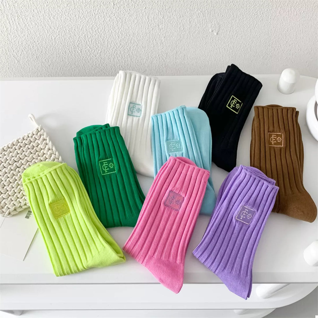 Breathable Ribbed Knit Crew Socks Lingerie & Nightwear