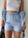 Textured Button Up Shirt and Shorts Set Two Piece Dresses