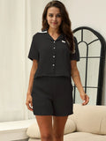 Button Down Short Sleeve Top and Shorts Lounge Set Lingerie & Nightwear
