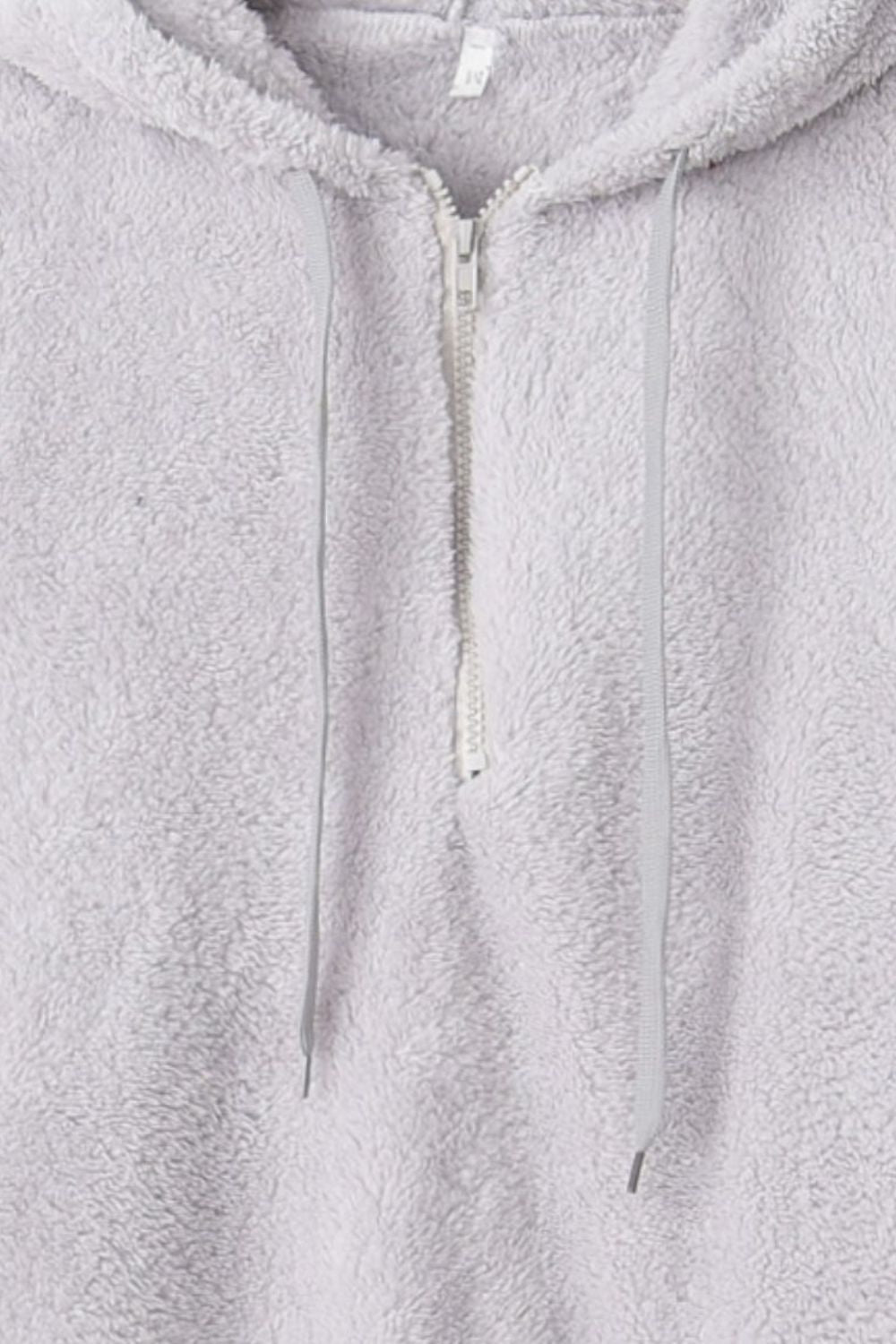 Full Size Quarter-Zip Drawstring Teddy Hoodie 