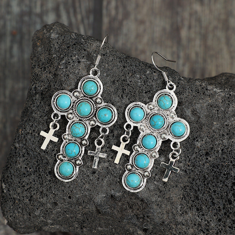 Artificial Turquoise Cross Shape Earrings 
