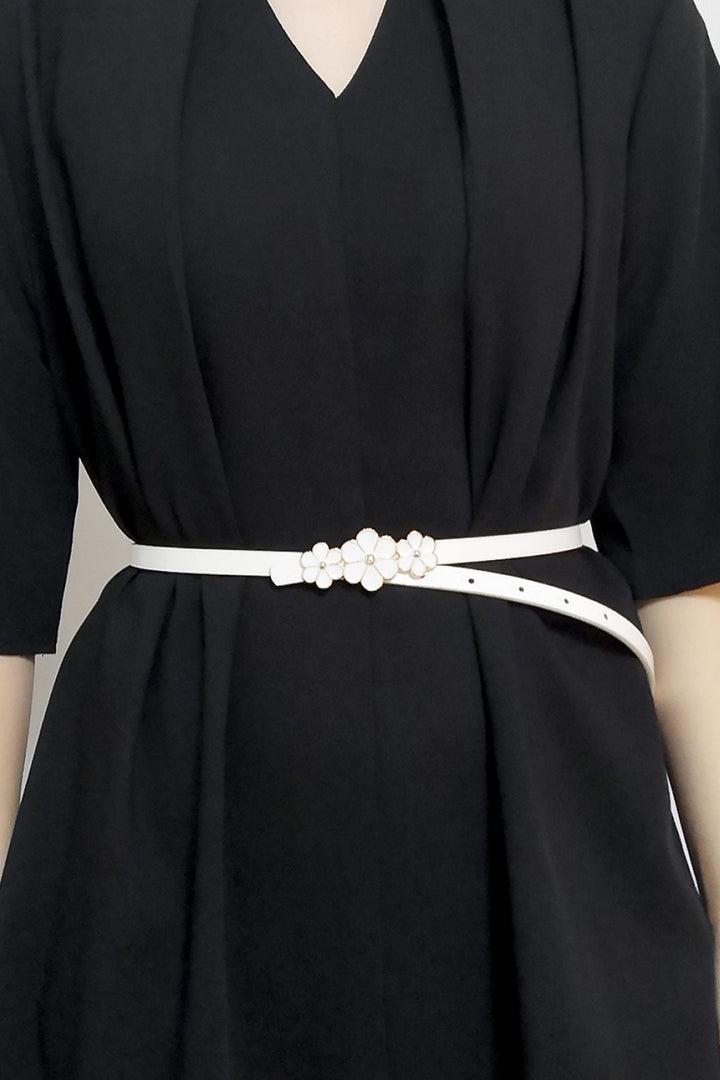 Flower Decor Skinny PU Belt 