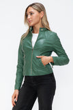 Snobbish Faux Leather Zip Up Drawstring Hooded Jacket 