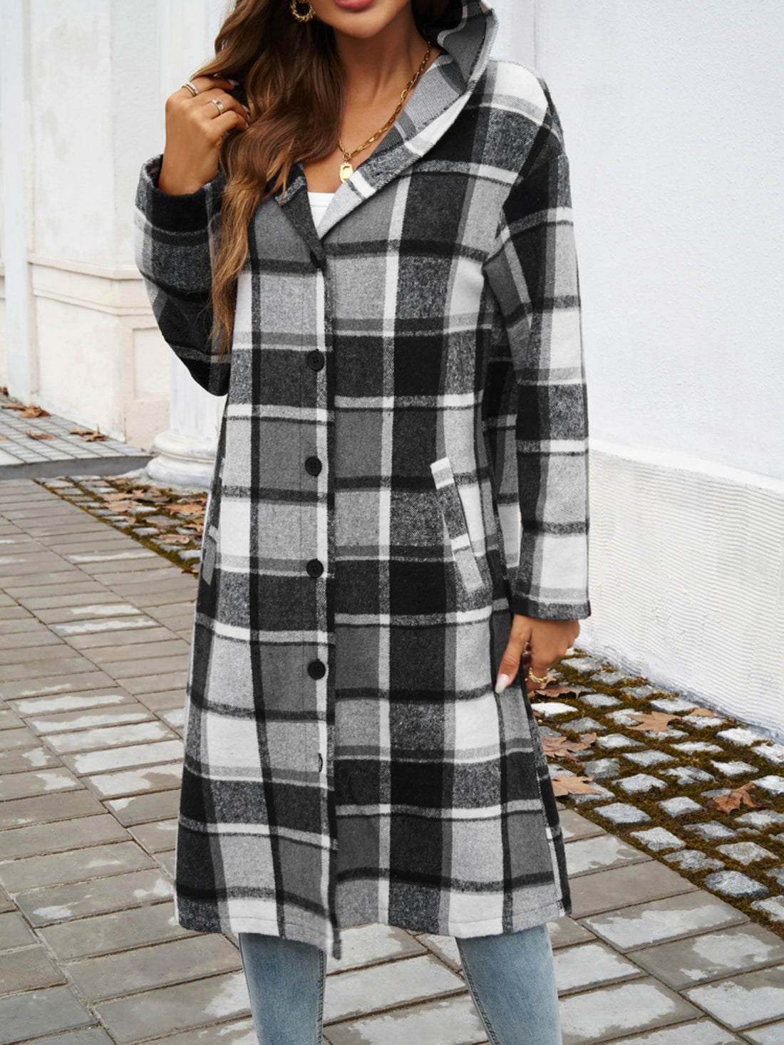 Devine Plaid Long Sleeve Hooded Coat 