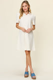 Double Take Full Size Texture Collared Neck Short Sleeve Dress 