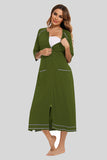 Zip Up Slit Round Neck Night Dress with Pockets 