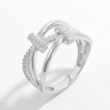 Inlaid Zircon 925 Sterling Silver Crisscross Ring 