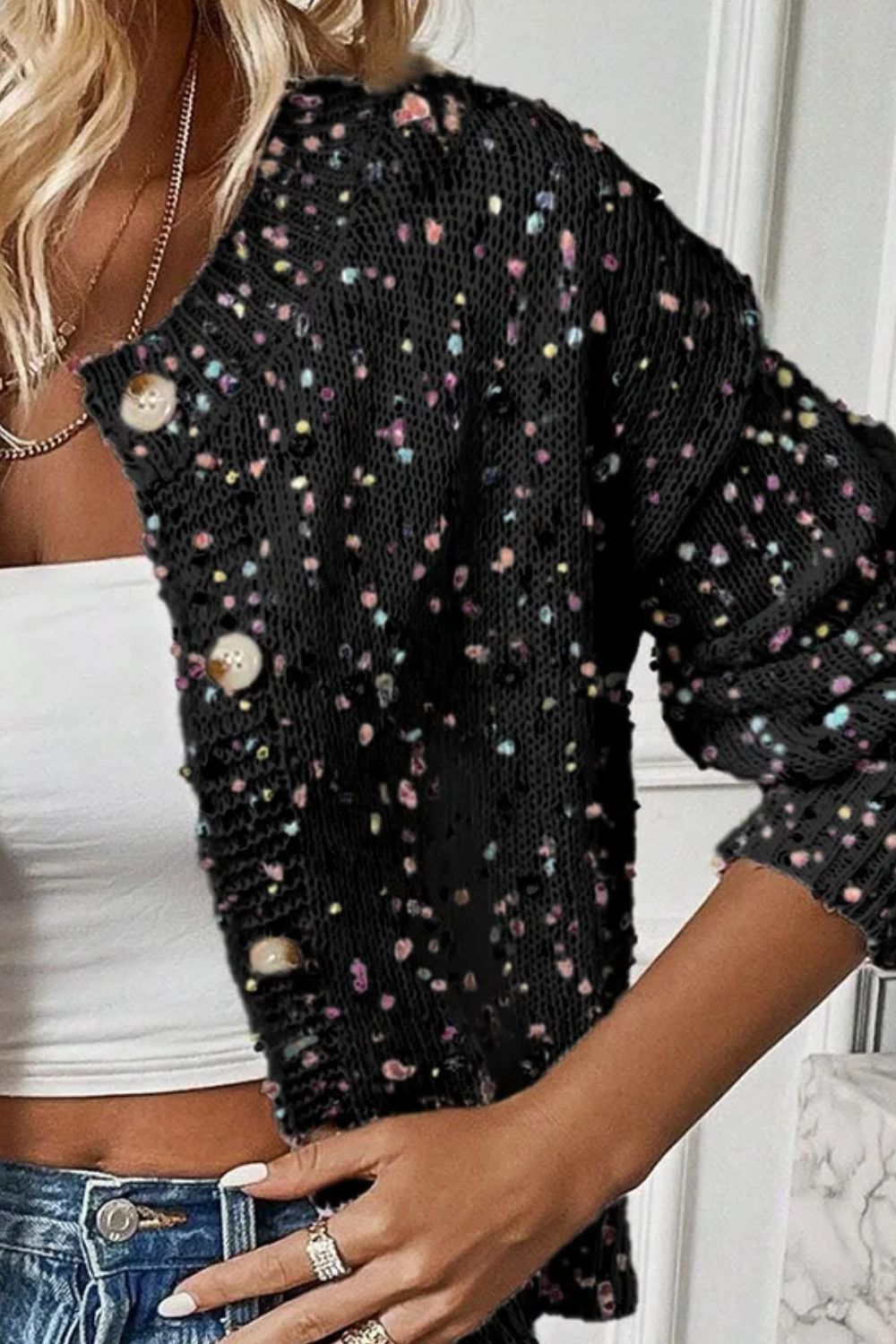 Confetti Button Up Long Sleeve Cardigan 
