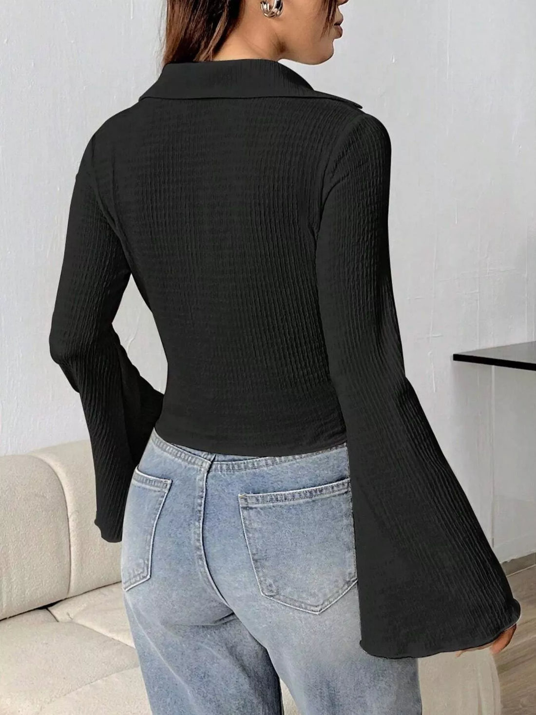 Button Up Flare Sleeve Shirt 