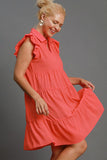 Umgee Full Size Johnny Collar Ruffle Cap Sleeve Tiered Dress Plus Size Dresses