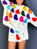 Ghost Printed Round Neck Long Sleeve Top and Shorts Set 