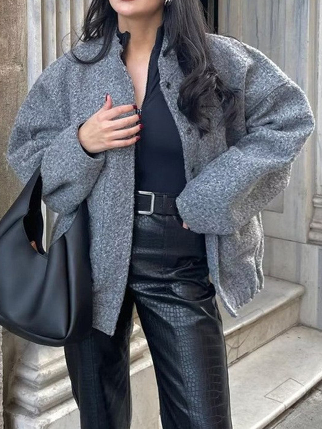 Full Size Snap Down Drop Shoulder Jacket 