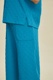Double Take Full Size Texture Drawstring Short Sleeve Hoodie and Pocketed Pants Set 
