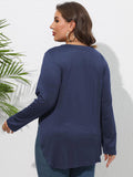 Plus Size Round Neck Long Sleeve Slit T-Shirt 