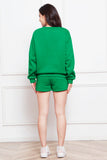 Round Neck Long Sleeve Sweatshirt and Drawstring Shorts Set 