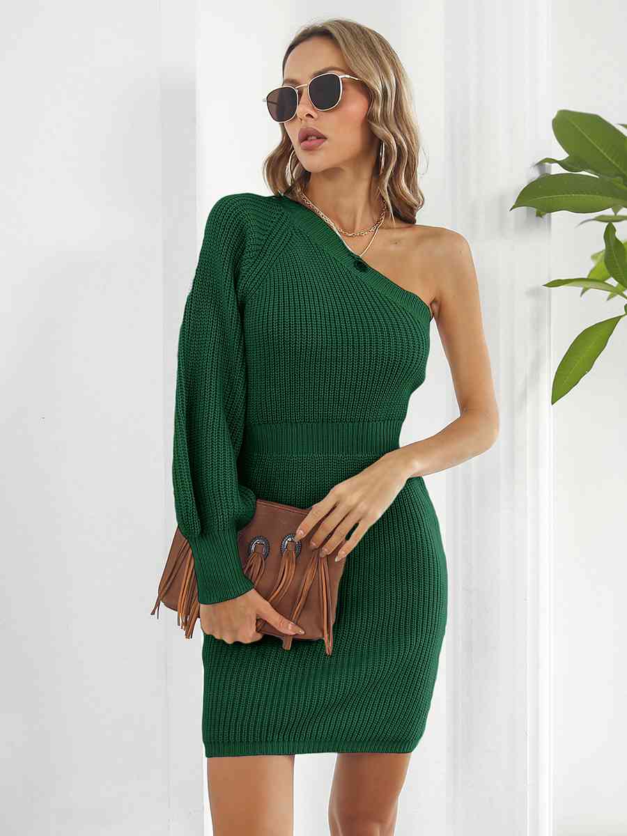 One-Shoulder Mini Sweater Dress Dresses